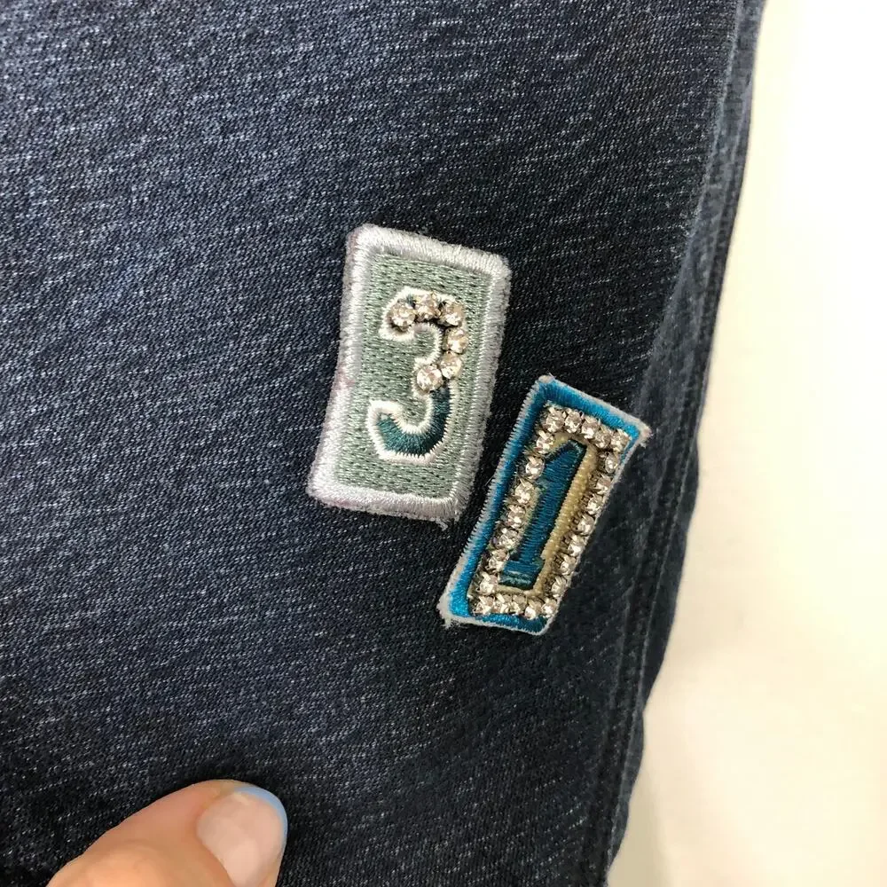 Phillip Lim Denim Jean Dress Moto Zip Detail Allover Custom Patches Beaded 6